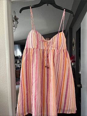 No Boundaries Pink, Orange & Cream Striped Mini Dress